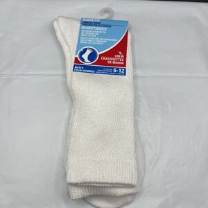 Greenbrier Mens Diabetic Comfort Socks Crew Length Non-Binding White NWT 6-12